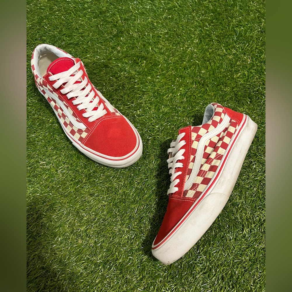 Vans Old Skool Checkered Board Racing Red Mens Size 9.5